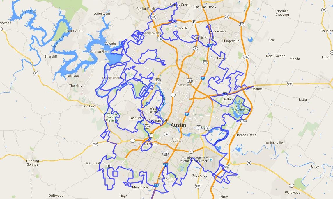 Austin şehir sınırları haritası
