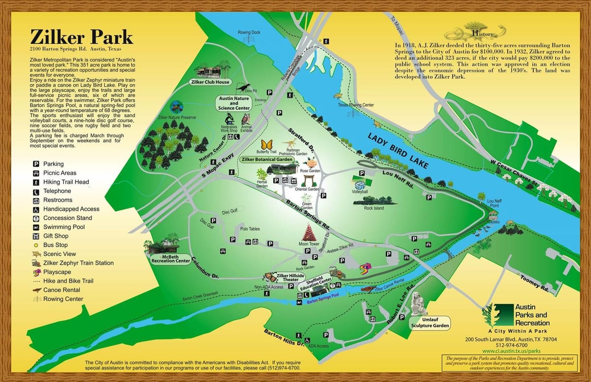 Zilker Parkı haritası